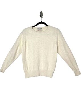Vintage Cream Angora Wool Crewneck Sweater Quiet Luxury Minimalist Soft Plush